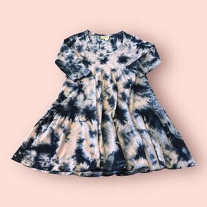 Saturday Sunday Shift Dress Womens S Blue Tie Dye Tiered 3/4 Sleeve Round Neck